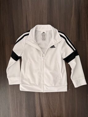 adidas Kids White & Black Zip Track Jacket